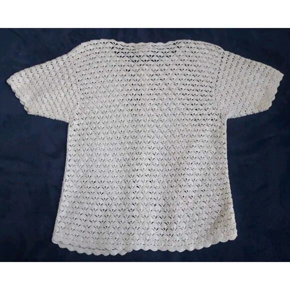 Vintage Ladies Jenny White Crochet SS Button Down Cotton/Ramie Top Size Medium - Picture 6 of 7